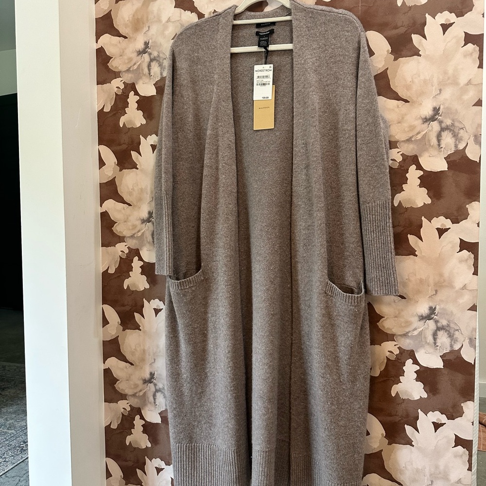 Halogen Brown Knit Cardigan Sweater Duster-Length